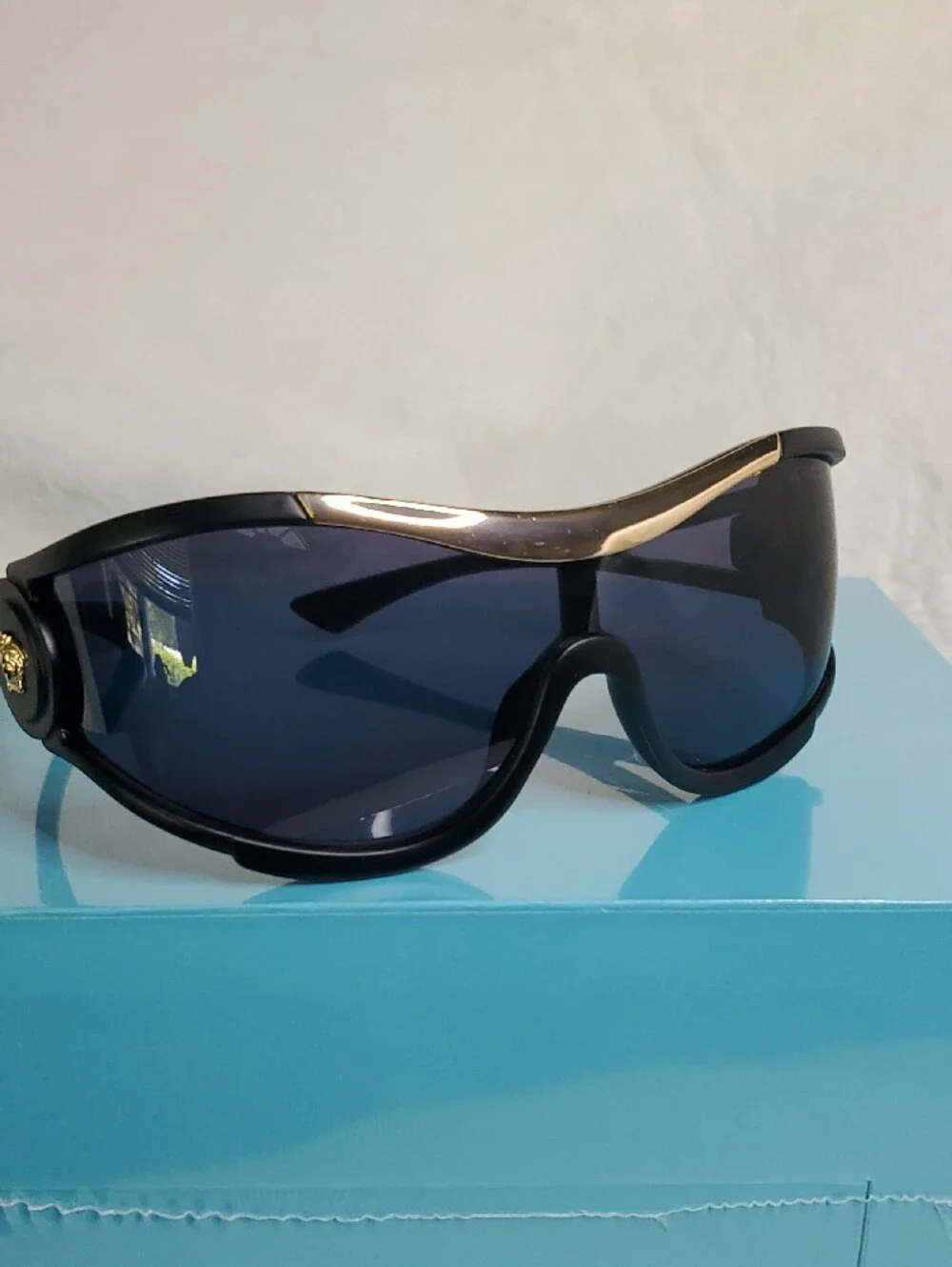 Versace Black Sunglass Visor with Gold Accent